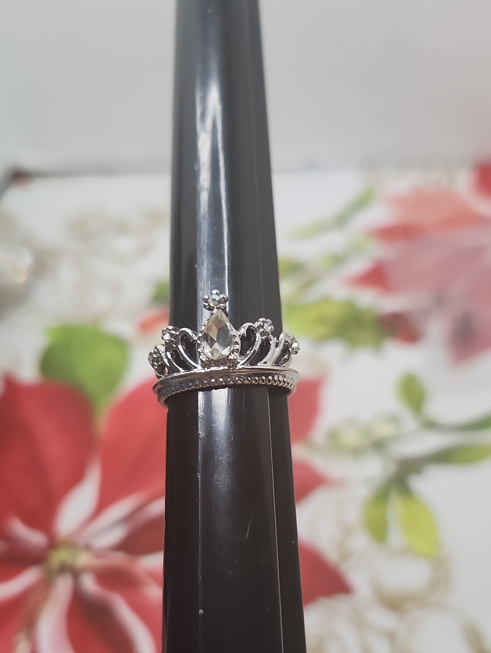 Silver Crown Ring with Clear Gemstone - Women Jewelry
